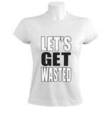 Lets Get Wasted Women T-Shirt Drunk Beer Drinking Weed Smoking Bong Party Women T Shirts Hip Hop Style Streetwear Top Tee