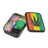 Smoking Set: 1x Metal Tobacco Box+1x Silicone Tobacco Pipe+1x  Plastic Herb Grinder+5 Booklet Metal Filters+1x Glass Mouth Tips