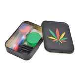 Smoking Set: 1x Metal Tobacco Box+1x Silicone Tobacco Pipe+1x  Plastic Herb Grinder+5 Booklet Metal Filters+1x Glass Mouth Tips