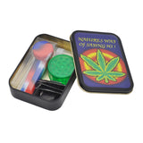 Smoking Set: 1x Metal Tobacco Box+1x Silicone Tobacco Pipe+1x  Plastic Herb Grinder+5 Booklet Metal Filters+1x Glass Mouth Tips