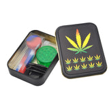 Smoking Set: 1x Metal Tobacco Box+1x Silicone Tobacco Pipe+1x  Plastic Herb Grinder+5 Booklet Metal Filters+1x Glass Mouth Tips