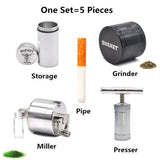 Smoking Kit-Aluminum Dia.1.97" Herb Grinder+Storage Stash Jar +Powder Funnel Miller Handler Crusher+Pollen Presser+Ceramic Pipe