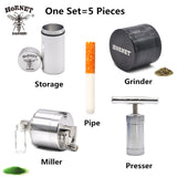 Smoking Kit-Aluminum Dia.1.97" Herb Grinder+Storage Stash Jar +Powder Funnel Miller Handler Crusher+Pollen Presser+Ceramic Pipe